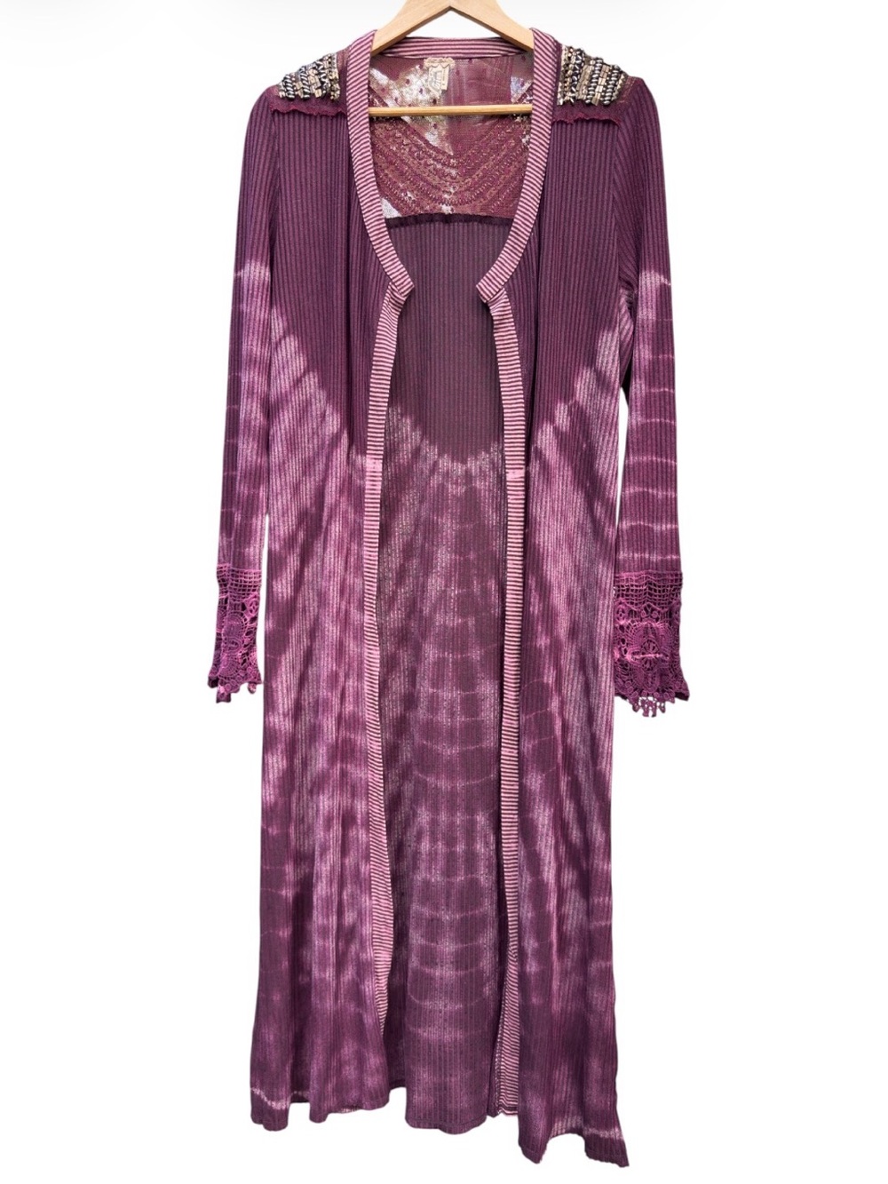 GIMMICKS BKE Tie Dye Beaded Cardigan Duster Open Front Medium